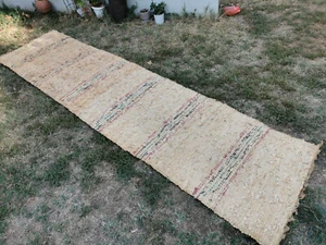 ANTIQUE PRIMITIVE OLD STRAW KNITTED CARPET RUG FLOORCLOTH 19TH - Picture 1 of 10