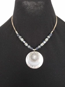 Marks & Spencer Silver, Grey, Blue Tones Pendant Necklace. Aztec Style. - Picture 1 of 15