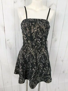 Neu mit Etikett Express schwarz silber gold Schlangenleder Print wandelbares Fit & Flare Kleid - 2 - Bild 1 von 10
