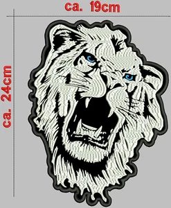 lion Patch.Backpatch , Höhe ca. 24cm Breite ca. 19cm bestickt mit Silbermetallic - Imagen 1 de 1