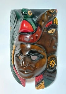 Handgeschnitzte südamerikanische Holzmaske primitive Wanddeko handbemalt - Bild 1 von 15