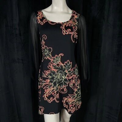 Star by Julien Macdonald Black Floral Mini Dress Size 12 Sheer Long Sleeve Party - Image 1 of 4
