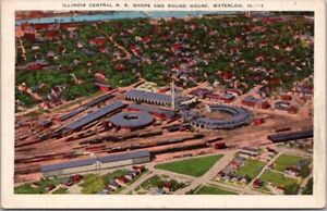 WATERLOO, Iowa Postcard "Illinois Central R.R. Shops and Round House" Linen 1942