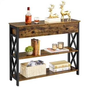 Industrial Console Table Hallway Table with Drawer and Storage for Living Room - Picture 1 of 11