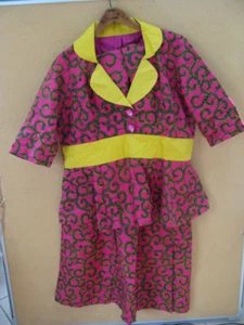 Womens 2 Piece Hand Made Shirt + Skirt Set Pink & Yellow w/ Openwork Embroidery - Picture 1 of 4