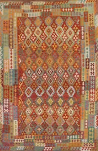 Tappeto Kilim Kelim Kelim Geometrico Colorato Reversibile 10x13 Lana Tappeto Tessuto Piatto - Foto 1 di 10