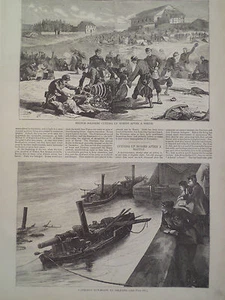 SOLDIERS CUTTING UP HORSES & GUN BOAT AT ORLEANS FRANCE HARPER'S WEEKLY 1871 - Picture 1 of 2
