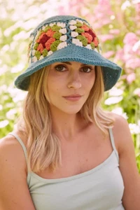 Pachamama Woodstock Cotton Bucket Hat Teal