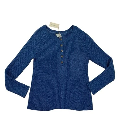 Nuevo con etiquetas Catálogo Sundance Azul Estilo Henley Suave Algodón Mezcla Seda Suéter Grande Foto 1 de 4