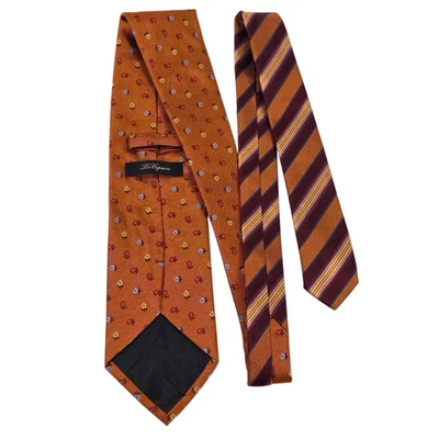 Corbata Les Copains Para Hombre Naranja Seda Floral Rayas Bordada Larga Lujo Foto 1 de 4