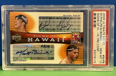 2005 PSA 10 Upper Deck MICHAEL PHELPS/Matt Biondi AUTO Serial/10 Hawaii RC #SHP8 - Image 1 of 4