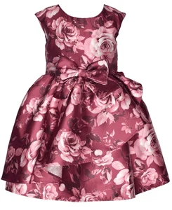 Vestido Bonnie Jean Niñas Pequeñas Mangas Cortas Floral Mikado Lazo Frontal con Casca - Imagen 1 de 3