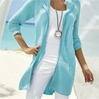 Chaqueta/cárdigan Soft Surroundings Corcovado tejido cremallera azul claro mediano nuevo con etiquetas Foto 1 de 4