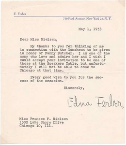 Edna FERBER / Nota mecanografiada firmada - Imagen 1 de 1
