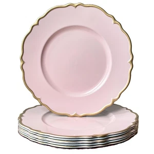 Pink scalloped charger plates with Gold rim, 13" Round Chargers for Dinner Pl... - Picture 1 of 6