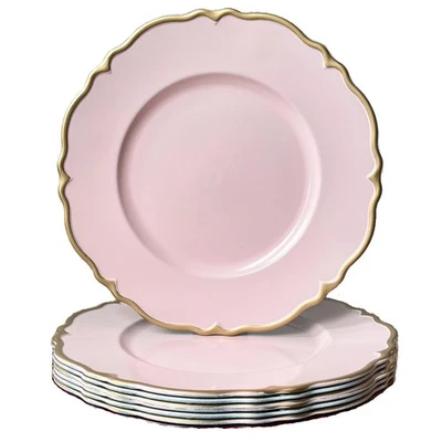 Pink scalloped charger plates with Gold rim, 13" Round Chargers for Dinner Pl... - Image 1 of 4