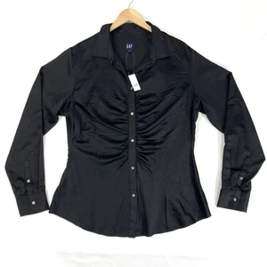 Gap Blouse Womens XL Tall XLT Black Ruched Satin Button Up Shirt Y2K NWT $70 - Picture 1 of 13