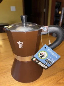 Pezzetti Bellexpress Aluminum Brown Moka Pot Coffee Maker w/Clear Lid 3 Cup. New - Picture 1 of 6