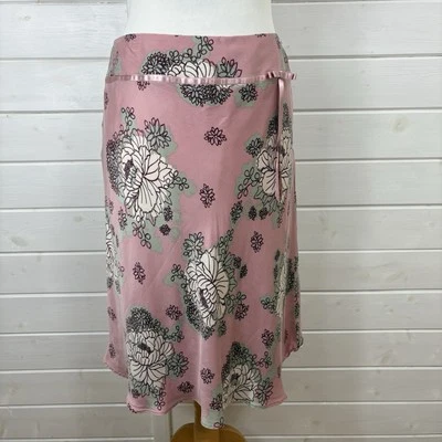 NEXT Skirt Size UK 14 Pink Silk Floral Pastel Summer Pretty Cottage Y2K Vintage - Image 1 of 4