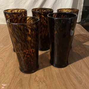 5er Set Schildpatt Muster Kunst Glas Mundgeblasen Becher Tassen 7" Art Deco - Bild 1 von 6