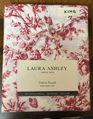 Laura Ashley Saras Primavera 4 peças Four KING Floral Toile Rosa Conjunto de Folhas NOVO - Imagem 1 de 4