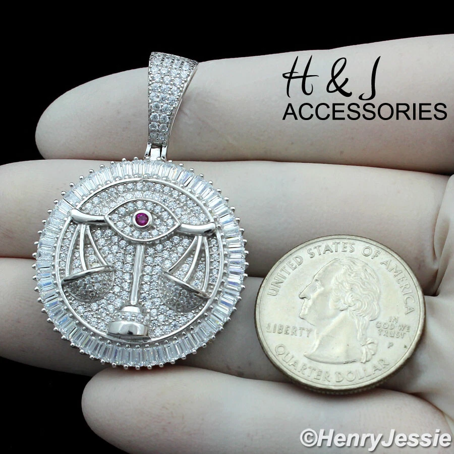 COLGANTE REDONDO JUSTICIA PLATA ESTERLINA 925 CHAPADO EN ORO CIRCONITA HELADA/PLATA HOMBRE*ASP344 Foto 1 de 1