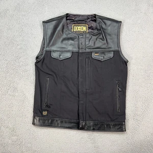 Dixxon Vest Mens Small Black Jackson Leather Canvas Full Zip Biker FLAW READ - Picture 1 of 14