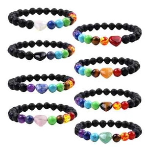 7 Chakra Yoga Lava Stone Bracelet Protection Release Anixiety Bring Lucky Heart - Picture 1 of 29