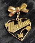 Antique Art Nouveau 9ct Y Gold Lined Mother Bow Heart Brooch Stamped 