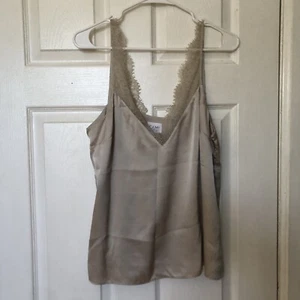 Cami NYC Ecru Tan Beige Silk Pullover Tank Top Lace Details Viscose Lined L EUC - Picture 1 of 5
