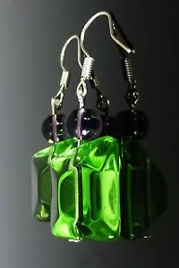 Green Sterling Silver Glass Earrings Crystal Jewellery - Picture 1 of 3
