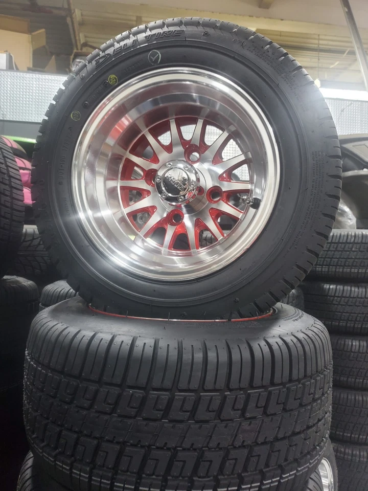 Ruedas/neumáticos de carro de golf mecanizados y rojos de 10" (205-50-10) - Juego de 4-18" en total Foto 1 de 3