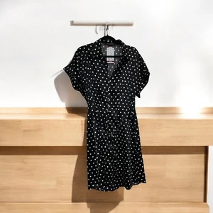 NWT Size XL French Connection Women's Short Shirt Dress Black Polka Dot - Picture 1 of 5