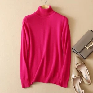 NEW Fuchsia Cashmere Blend Long Sleeve Turtleneck Pullover - Picture 1 of 2