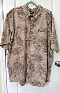 Harbor Bay Short Sleeve Button up Shirt Men’s Size  2XL Cotton Khaki Palm Leaves - Picture 1 of 10