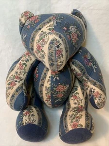 Vintage Patchwork Teddy Bear Stuffed Plush Floral Jointed Poseable Quilt Button - Picture 1 of 12