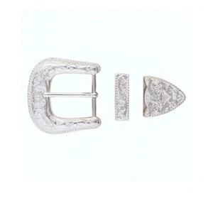 New 3 pc Belt Buckles Sets in Silver and Antique Silver in 1" or 1 1/2" width - Picture 1 of 4