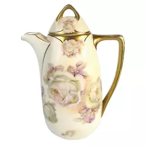 ROYAL RUDOLSTADT PRUSSIA CHOCOLATE COFFEE TEA POT Grannycore Kitsch gold pink - Picture 1 of 12