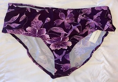 NWT Jaclyn Smith Floral Wide Sash Swimsuit Bikini Bottom 12 Purple (B7) - Image 1 of 2