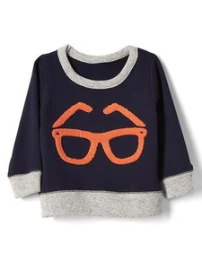 New GAP Baby Boys Navy Blue Graphic Gray Crew Neck Long Sleeve Sweatshirt 18-24M - Picture 1 of 3