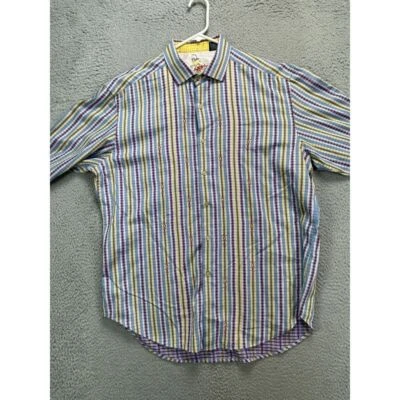 Camisa Robert Graham Adulto XL Multi Rayas Algodón Puño Abatible Vestido Abotonado Hombres Foto 1 de 4