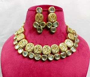 Bollywood Fashion Kundan White Necklace With Meenakari Gold Plated Women Jewelry - Picture 1 of 4