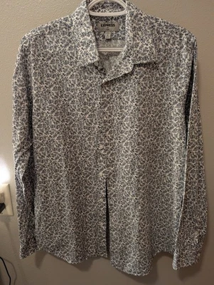 Camisa de vestir Express para hombre talla M 15-15 1/2 blanca/azul marino floral manga larga Foto 1 de 4