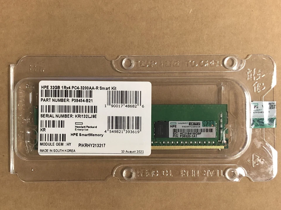 HPE 1x 32GB 1Rx4 PC4-3200AA-R Smart Kit DDR4 SmartMemory Server Memory Module - Image 1 of 3