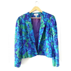Adrianna Papell Vintage Silk Blazer Jacket Floral Blue Green Purple Size 12 - Picture 1 of 5