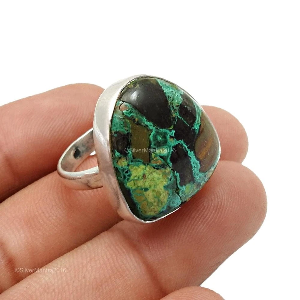 Naturale Azzurrite Malachite Mamma Cocktail Massiccio Nuovo Misura Anello 8 - Immagine 1 di 4