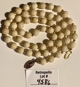 Cream and Gold Bead Necklace Vintage - Picture 1 of 17