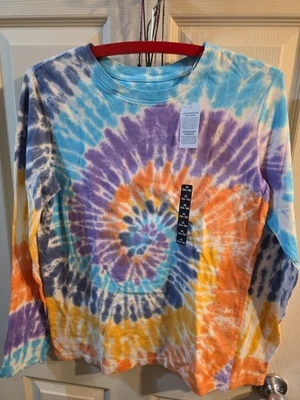 Lands End Tie Dye Shirt Girls XL 14/16, Purple, Turquoise  - Image 1 of 4