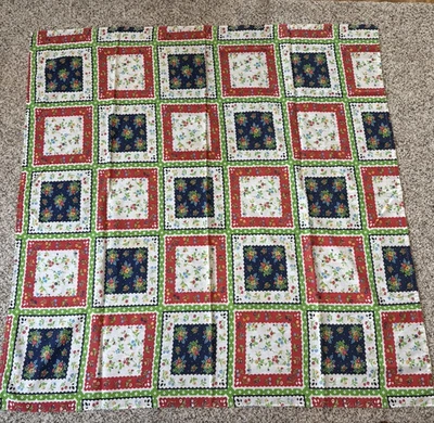 Vtg Marcus Brothers Fabric Navy Red Apple Green Cheat Quilt 70s 5 Piece Lot 5yd+ - Image 1 of 4