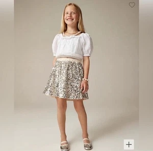 NWT J. Crew Crewcuts Girls Sequin Mini Skirt In Silver L Lined Elastic Waist - Picture 1 of 6